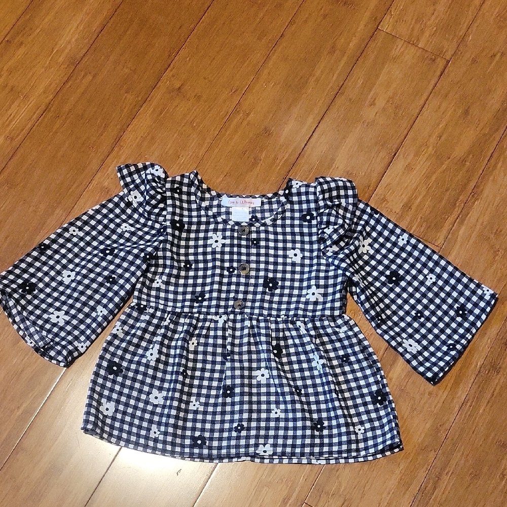 Kids Gingham Checkered Blouse - Black and White